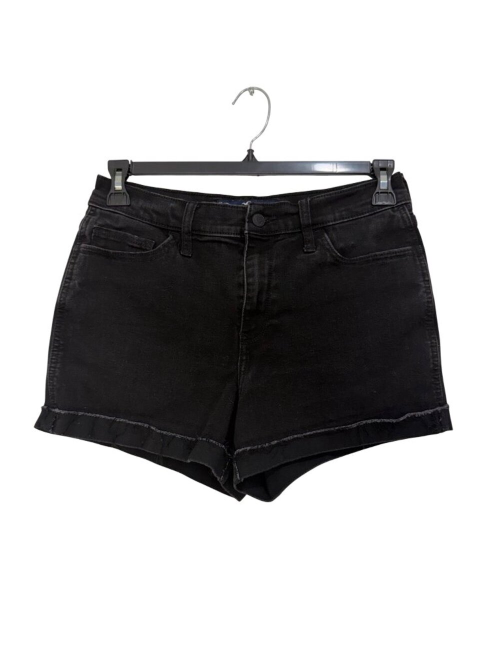 Hollister High-Rise Soft Stretch Black Denim Shorts Womens Size W31 Frayed Hem